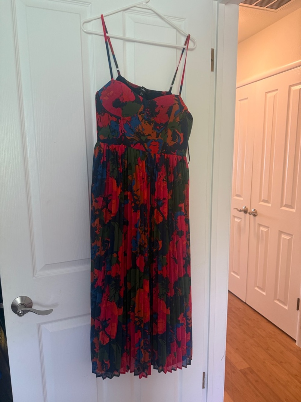 Lulus Dorothy Dark Blue Multi Floral Print Pleated Midi Dress - Size XXL - Picture 2 of 2